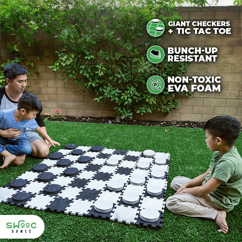 2-in-1 Premium Giant Checkers & Tic Tac Toe Game