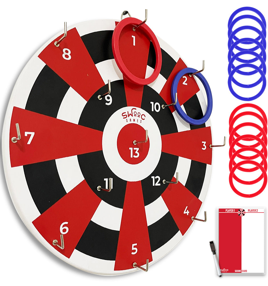 Hook Darts Ring Toss Game ‒ Wood Board and Soft Rings