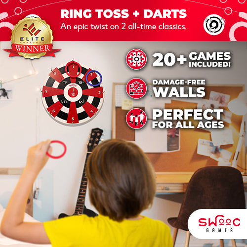 Hook Darts Ring Toss Game ‒ Wood Board and Soft Rings