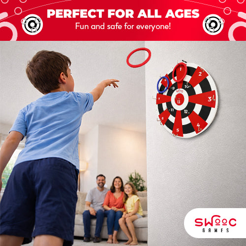 Hook Darts Ring Toss Game ‒ Wood Board and Soft Rings