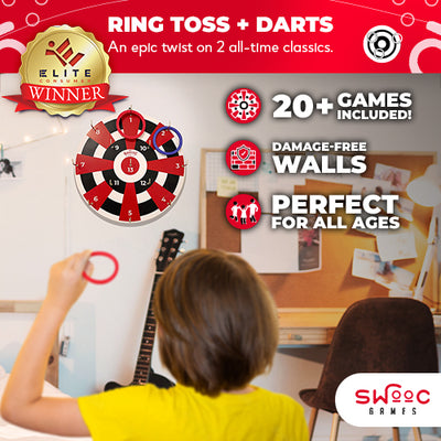 Hook Darts Ring Toss Game ‒ Wood Board and Soft Rings