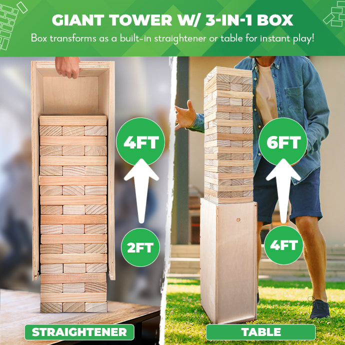 Giant Tower Game w/ Straightener, Table & Storage Box
