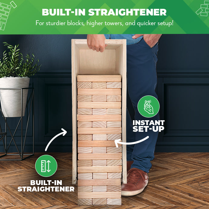 Giant Tower Game w/ Straightener, Table & Storage Box