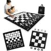 SWOOC Games - 3-in-1 Giant Checkers, Chess, & Chess Tac Toe Game With Mat (4ft x 4ft) - Machine-Washable Canvas & 5" Big Foam Discs - Giant Chess Set Outdoor & Checkers Board Game for Adults & Kids - Jumbo Games - Giant Tic Tac Toe Game - Checker Board