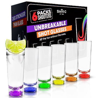 SWOOC - Unbreakable Tall Shot Glasses Set of 6 (2oz) - 250x Stronger Than Glass, 25x Stronger Than Acrylic - Colorful & Dishwasher-Safe - Tequila Shot Glasses - Shot Glass Set - Unique Shot Glasses - Plastic Glasses Drinking - Unbreakable Glasses Drinking