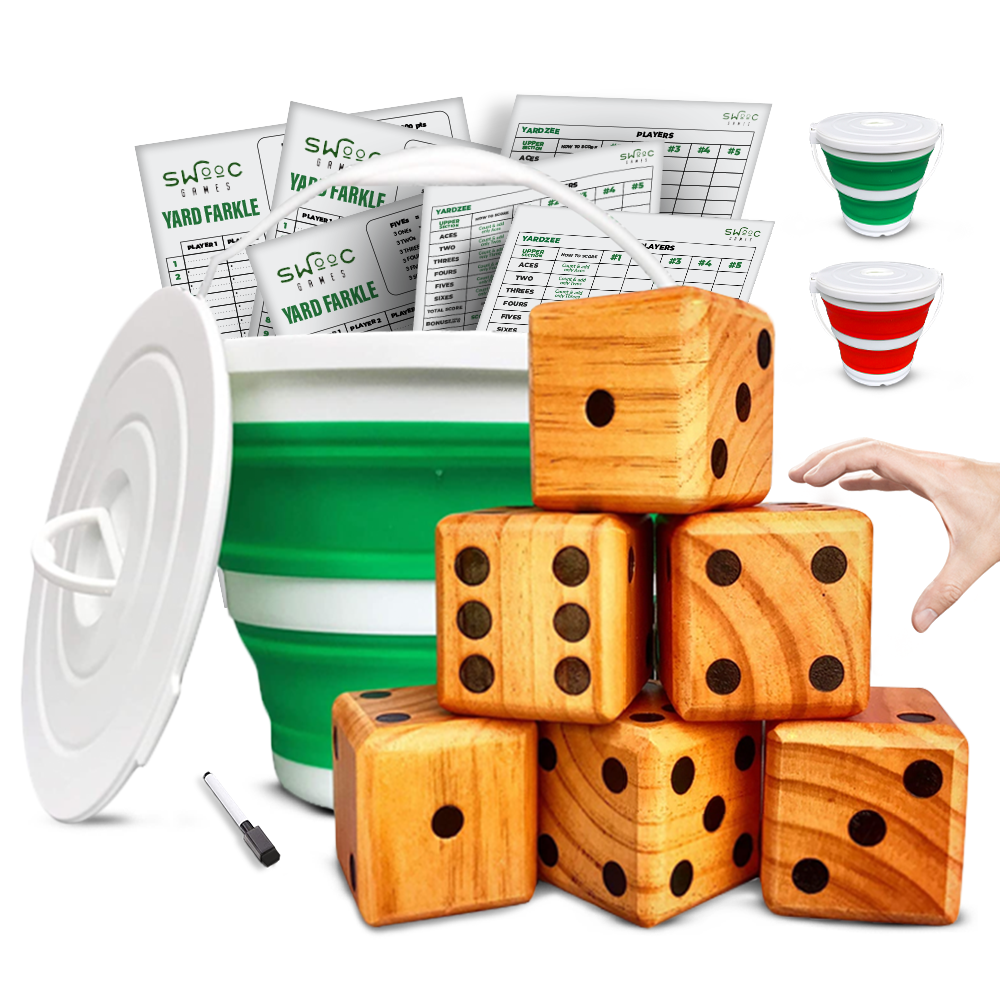 Yardzee & Farkle Giant Dice with Collapsible Bucket (20+ Games Included)
