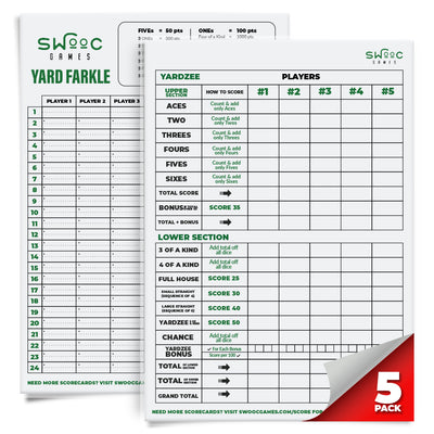 5 Yardzee & 5 Farkle Laminated Score Cards with Instructions