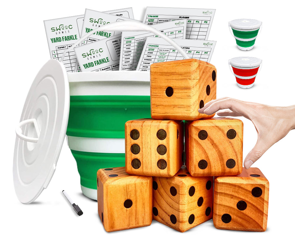 Yardzee & Farkle Giant Dice with Collapsible Bucket (20+ Games Included)