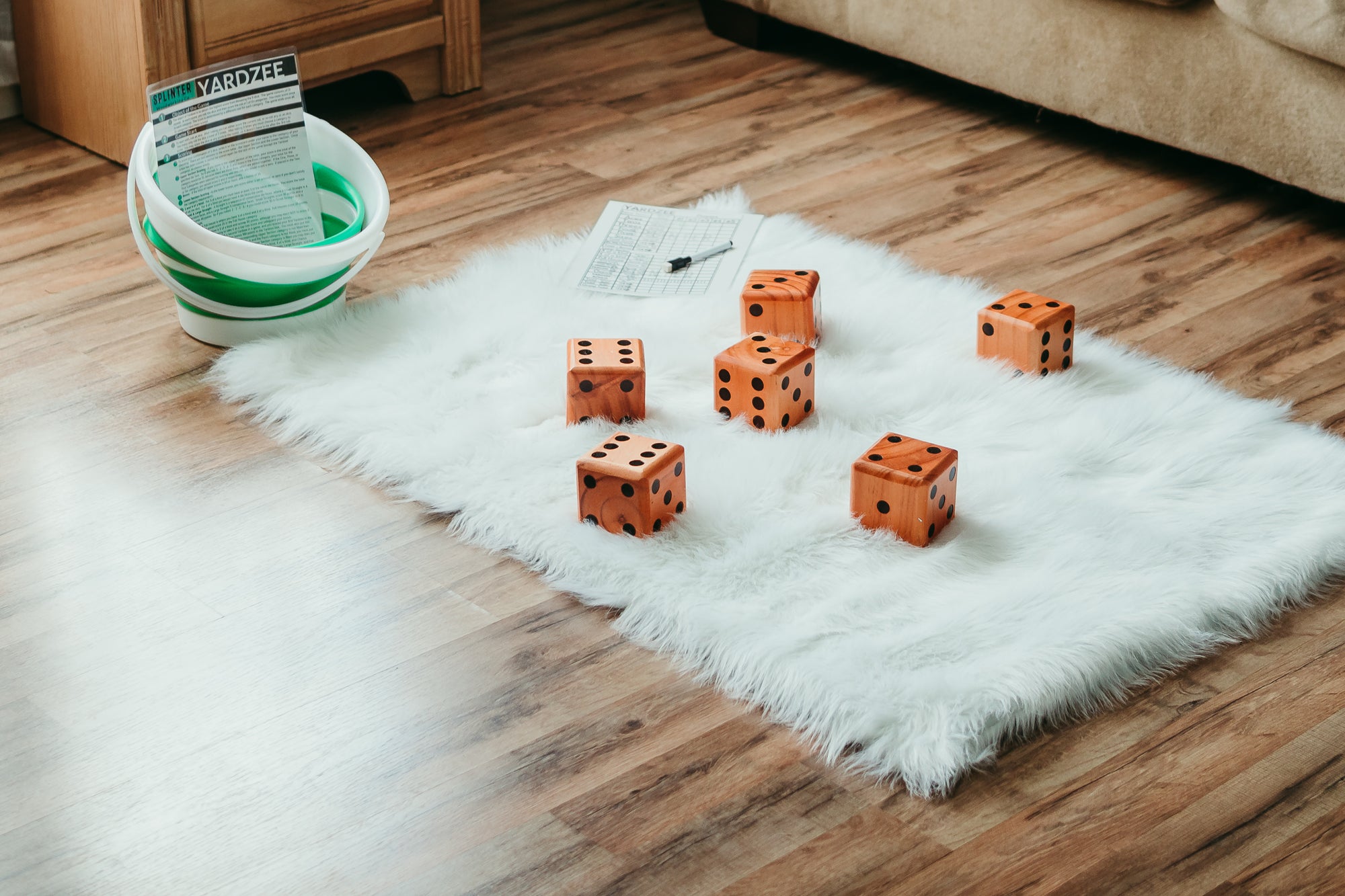 Yardzee & Farkle Giant Dice with Collapsible Bucket (20+ Games Included)